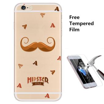 4ever 1pcs Transparent Silicone Soft TPU Phone Case with Screen Protective Tempered Glass Film for iPhone 6 Plus/6s Plus (Moustache) - intl