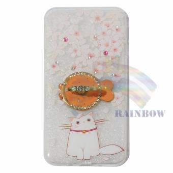 Rainbow Softcase For Samsung Galaxy A3 2017 A320 Softcase Motif + Pearl Fantasy Phone Holder Ring / Silicone Jelly Case / Case Flower / Case Beauty / Case Lukisan / Casing Unik / Softcase Ring / Casing Samsung - Cat Sakura + Holder Fish
