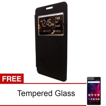 Ume Flip Cover Casing for Lenovo A6010 - Hitam + Gratis Tempered Glass