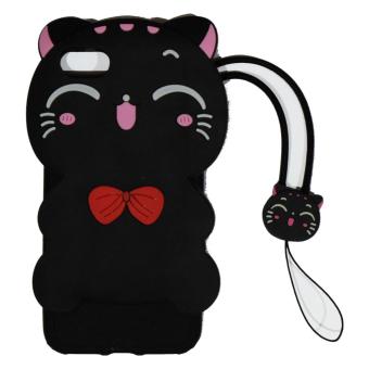 Cantiq Softcase Cat 3D For Apple iPhone 7G Ukuran 4.7 inch / 7G / 7S Silicone 3D Black Meow Party Cat Kitty + Necklace Kalung Kitty / Silicone / Soft Case / Case Unik / Lucky Cat / Manekin Neko / Kucing Hoki - Hitam