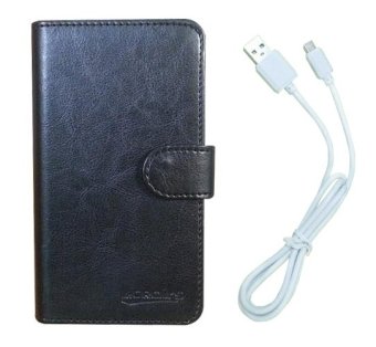 ZTE Blade Apex2 / Apex 2 Case Book Cover Casing (Hitam) + Gratis 1 x Android USB Data Transfer Cable / Charging Isi daya Kabel