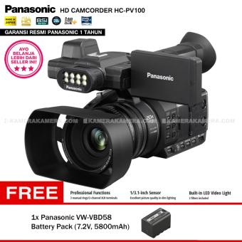 Panasonic HC-PV100 Full HD Camcorder - 20x optical zoom Built-in LED Video Light (Garansi Resmi) + Panasonic VW-VBD58 Battery Pack (7.2V, 5800mAh)