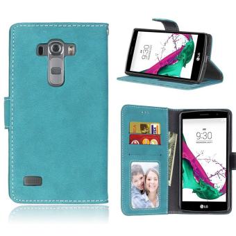 LG G4S Case, LG G4 Beat Case, SATURCASE Retro Frosted PU Leather Flip Magnet Wallet Stand Card Slots Case Cover for LG G4S / G4 Beat H735 (Blue) - intl