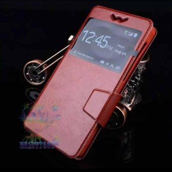 Universal Leather Case Windows View For Evercoss Elevate Y2 Power Slide Up Case Universal Flipshell / Flipcover / Flip Cover Kulit / Sarung Case / Sarung Handphone - Coklat