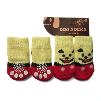 4 Pcs Pet Dogs Cats Socks Thick Strong Skid Designed Yellow Red Color