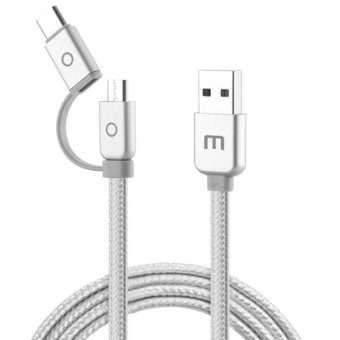 Meizu 1m 2 In 1 Noodle Weave Style Metal Head 5V 2.0A Type-C + Micro USB To USB 2.0 Data Sync Charging Cable For New MacBook Air 12 Inch, Xiaomi, Meizu, Nokia, Google, OnePlus And Other Devices With Type-C Or Micro USB Port(Silver) - intl