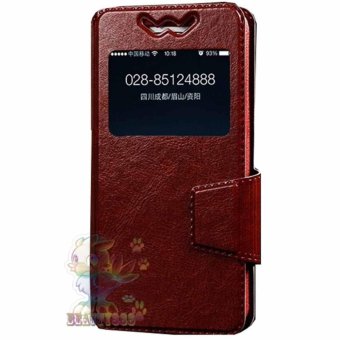 Universal Leather Case Windows For All Smartphone Ukuran 5,5 Inch - 5,9 Inch Slide Up Case Universal Flipshell / Flipcover / Flip Cover Kulit / Sarung Case / Sarung Handphone - Coklat