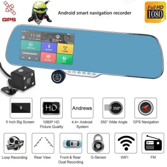Android Dual Lens 5'' HD 1080P Car DVR GPS Navigation Rearview Mirror Camera Wifi - intl