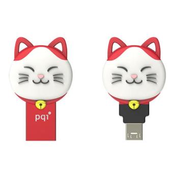 PQI Connect 303 Lucky Cat Flashdisk OTG Mobile Karakter Kucing - 32GB Red