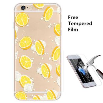4ever 1pcs Transparent Silicone Soft TPU Phone Case with Screen Protective Tempered Glass Film for iPhone 7 (Orange) - intl