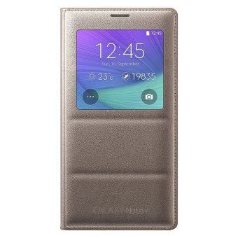 Samsung Flip Cover Leather Case with S-view Auto-lock for Samsung Galaxy Note 4 N910 - Emas