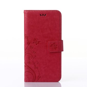 Embossed PU Leather Flip Cover Wallet Card Holder Case for iPhone 6s Red Color - intl