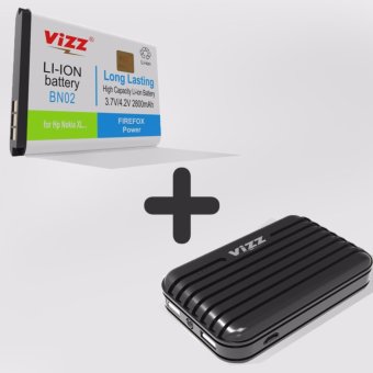 Vizz Baterai Double Power Nokia BN 02, NOKIA XL, 2800 mAh + Power Bank 7200 mAh Hitam