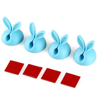 4 PCS Rabbit Ear Style Earphone Line Charging Cable Mouse Cord USB Charger Clip Organizer Holder (Blue) - intl