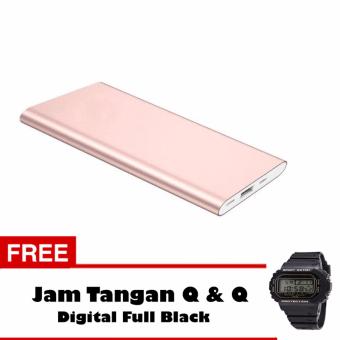 Powerbank Ultra Slim 99000MAh Aluminium Case - Rosegold + Free Jam Tangan Q & Q