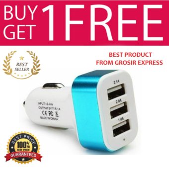 Car Charger 5.1A 3 Port Charger Mobil - Biru + Buy 1 Get 1 Free