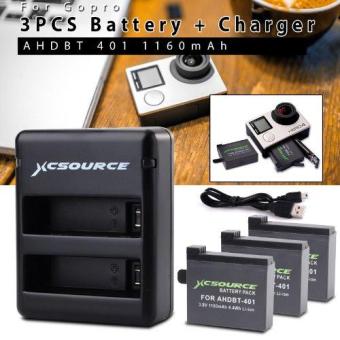 XCSource Dual USB Charger+3 1160mAh AHDBT-401 Battery For Gopro Hero 4