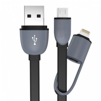 Magic 2 in 1 Duo Magic Cable Lightning and Micro USB Cable for Android / iOS - Round Split Back Model - Hitam