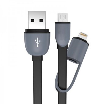 Magic 2 in 1 Duo Magic Cable Lightning and Micro USB Cable for Android / iOS - Round Split Back Model - 1M - Hitam