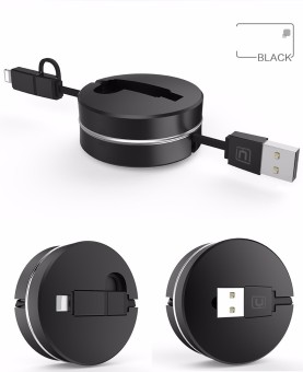 100cm 2 in 1 retractable USB charging Cable round box 8 pin Cable For iPhone 5s 6 6s plus micro for android Samsung S4 S5 Note 4（Black) - Intl