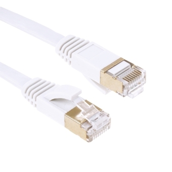 SUNSKY emas berlapis kepala CAT7 kecepatan tinggi 10Gbps ultra-tipis datar jaringan Ethernet kabel LAN, panjang: 15 m (putih)