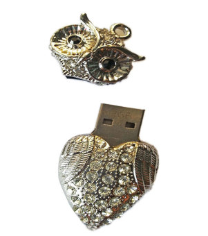 JIANGYUYAN Silver 8GB Owl Shape Crystal USB Flash Memory Drive With A Chain