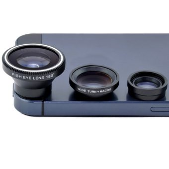 Fancyqube 3 In 1 Wide-angle Micro Macro Blue Purple Fish Eye Lens Detachable For Smartphone Camera Black
