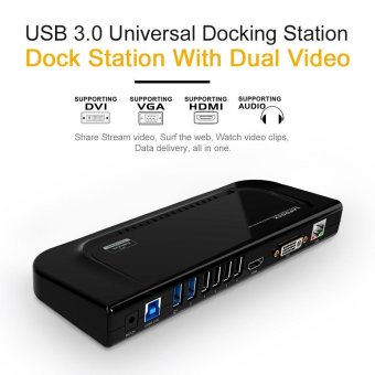 Wavlink USB 3.0 Universal Dual Display Docking Station Support HDMI / DVI / VGA with 6 USB Ports (2 USB 3.0 + 4 USB 2.0),Gigabit Ethernet and Audio Jack for PC and Mac - intl