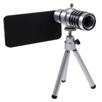 12X Optical Zoom Mobile Phone Telescope Lens with Tripod + Plastic Case for iPhone 5/5s - Black