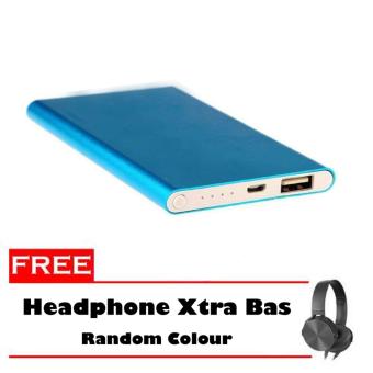 Powerbank Ultra Slim 99000MAh Aluminium Case - Biru + Free Headphone Xtra Bass