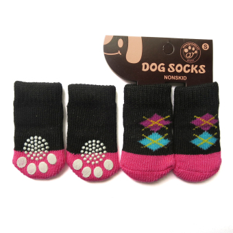 4 Pcs Pet Dogs Cats Socks Thick Strong Skid Designed BlackPink Color