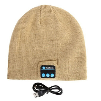 HengSong Warm Beanie Hat Wireless Bluetooth Receiver Audio Music Speaker Bluetooth Hat Cap Headset Headphone Light Yellow - intl