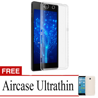 Case Ultrathin Soft Case for Sony Xperia M5 - Abu-abu Clear + Gratis Ultrathin