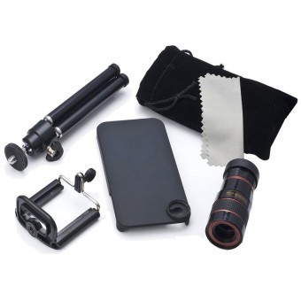 Lesung Telephoto Lens Kit 8X Zoom Magnifier Micro Telephoto Lens + Case + Pouch + Tripod for iPhone 4 - LX-T801