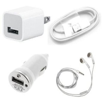 Car Charger Bundle USB Data Cable +Wall Charger+ Earphone for Apple iPhone 4 4S - intl
