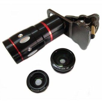 Lesung Universal Cat Clip Fisheye with 10X Zoom Telephoto Lens Kit 4 in 1 - LX-U401 - Hitam