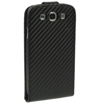 Blz Carbon Fibre Vertical Flip Leather Case for Samsung Galaxy SIII / i9300 - Hitam