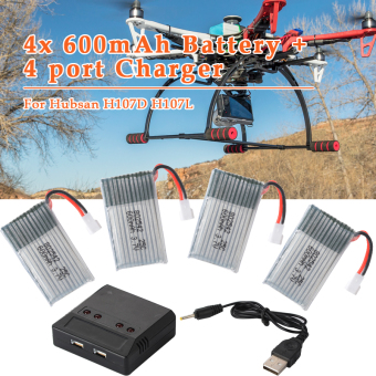 XCSource 4pcs 8 by 25 by 44 3.7V 25C Batteries/4in1 Charger for Hubsan H107D H107L RC165