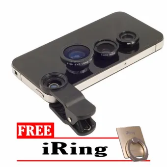 Lens Cup Fish Eye 3in1 for Iphone 4 - Hitam + Free i-Ring