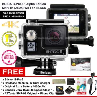 BRICA B-Pro5 Alpha Edition 4K Mark IIs (AE2s) BLACK + Sticker B-Pro + Sandisk Ultra 16Gb Speed48 Class10 + Tongsis Attanta SMP-09 Original + Phone Clip + Battery 1000 mAh + Charger + Hardcase Medium