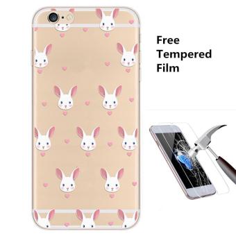 4ever 1pcs Transparent Silicone Soft TPU Phone Case with Screen Protective Tempered Glass Film for iPhone 6 Plus/6s Plus (Rabbit) - intl