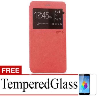 Ume Flip Cover for Oppo R7 Lite - Merah + Gratis Tempered Glass