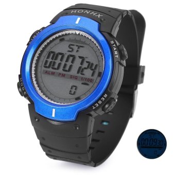 S&L HONHX 9040 LED Digital Sport Watch Cold Light Big Round Dial Rubber Band Water Resistance Wristwatch (Blue) - intl