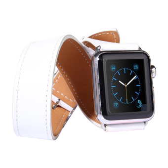 SUNSKY Double Circle Style Metal Buckle Cowhide Leather Watchband with Connector for Apple Watch 38mm(White)