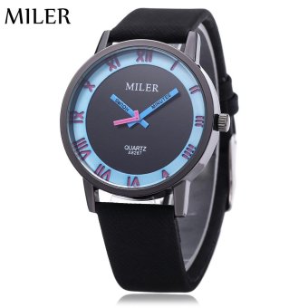 S&L Miler A8287 Unisex Quartz Watch Roman Numerals Scale Daily Water Resistance Leather Band Wristwatch (Blue) - intl