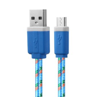 TimeZone 2M Micro USB Flat Braided Synchronization Charger Cable Cord Adapter for Android Smart Phones (Blue)