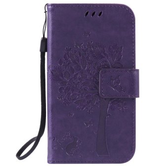 Fashion Tree Kickstand Flip PU Wallet Leather Protective Case Cover with Card Slot & Wrist Strap for Samsung Galaxy J1 Ace - intl