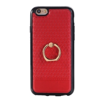 SUNSKY Grid Texture PU Paste Skin TPU Protective Back Case with Ring Holder for iPhone 6 Plus/6s Plus (Red)
