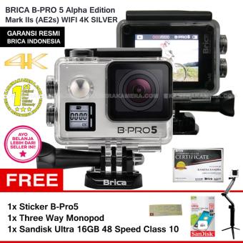 BRICA B-Pro5 Alpha Edition 4K Mark IIs (AE2s) SILVER + Sticker B-Pro + Sandisk Ultra 16Gb Speed48 Class10 + Three Way Monopod