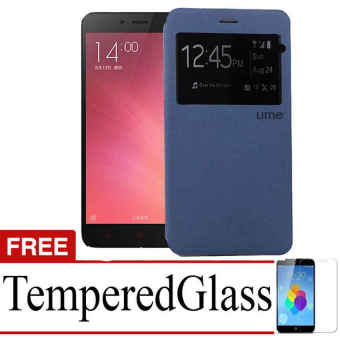 Ume Flip Cover for Lenovo A2010- Biru Dongker + Gratis Tempered Glass